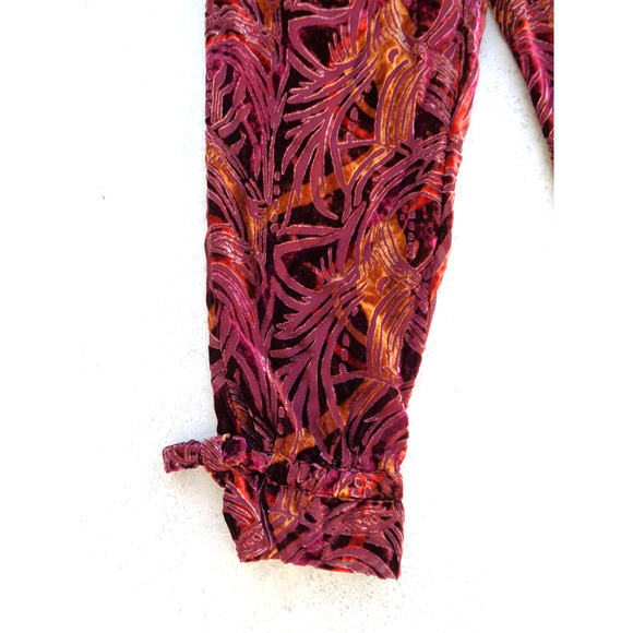 Free People Velvet Abstract Burgundy Orange Pants. S - Picture 3 of 8